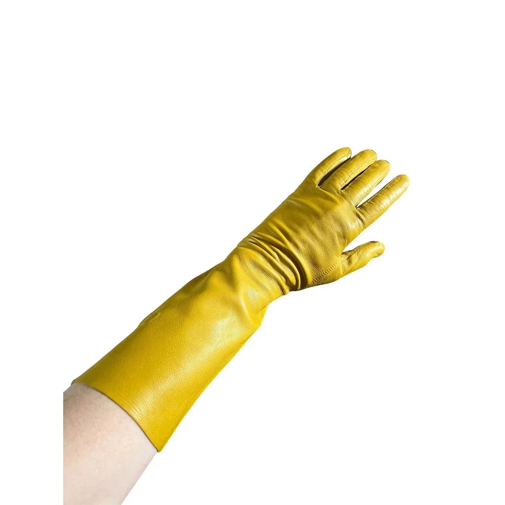VINTAGE HAMMER OF HOLLYWOOD Long Leather Gloves in Mustard Yellow Hand Made